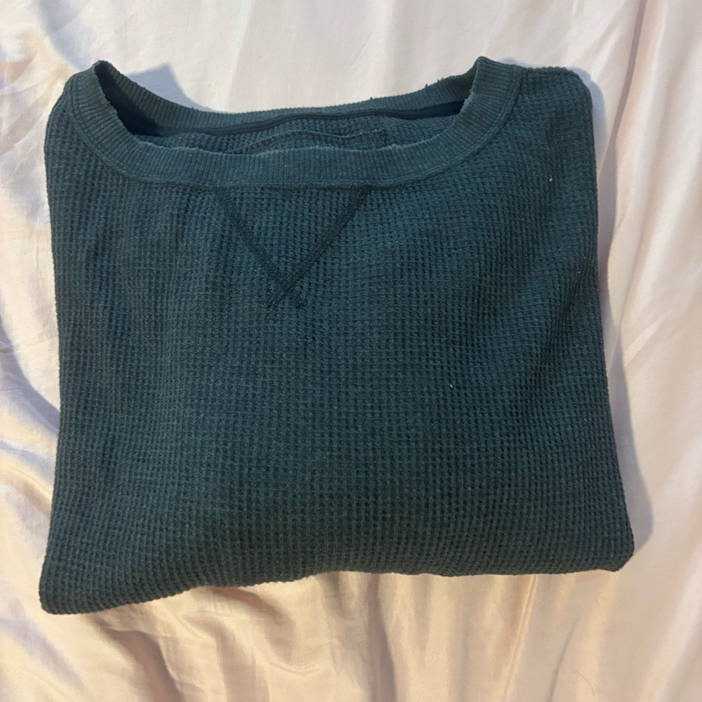 American Eagle Outfitters Green Ribbed Crew Neck Sweater